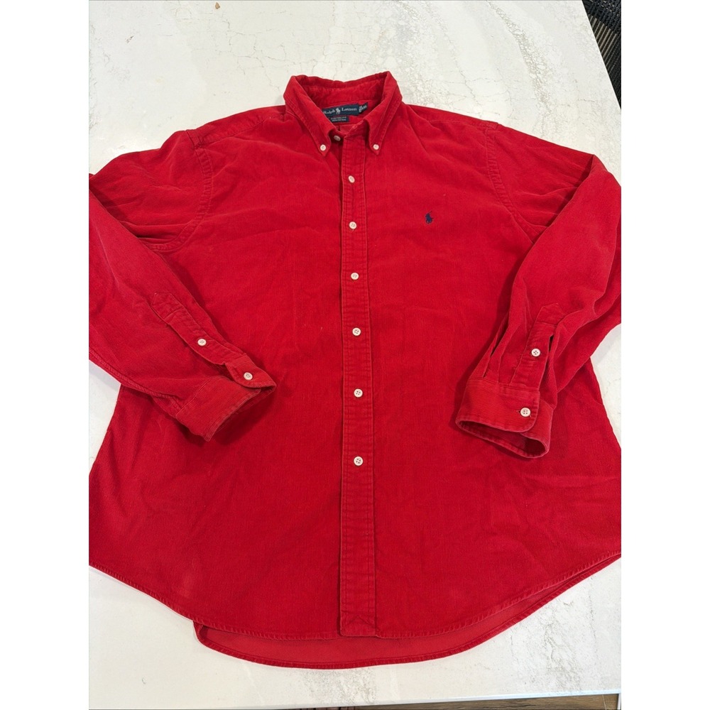 Ralph Lauren Shirt Mens 2XL Red Custom Fit Corduroy Button Down Long Sleeve